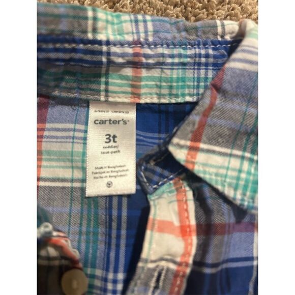 Carters Boys 3T Plaid Button-Up Shirts Lot Long Sleeve Casual Orange - Picture 3 of 7